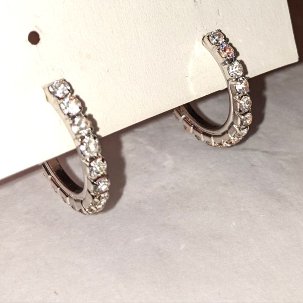 Silver Rhinestone Hoop Earrings Small - Picture 4 of 8